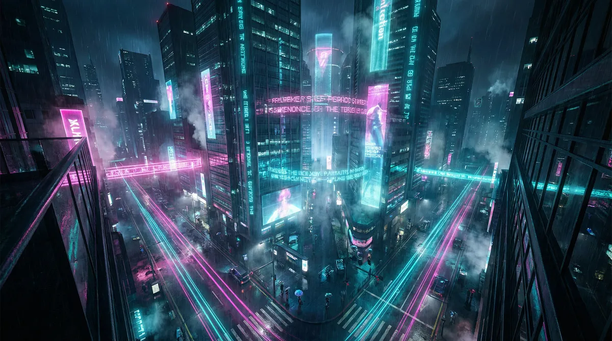 718.ST 竖屏短剧平台首页背景 - 赛博朋克都市夜景